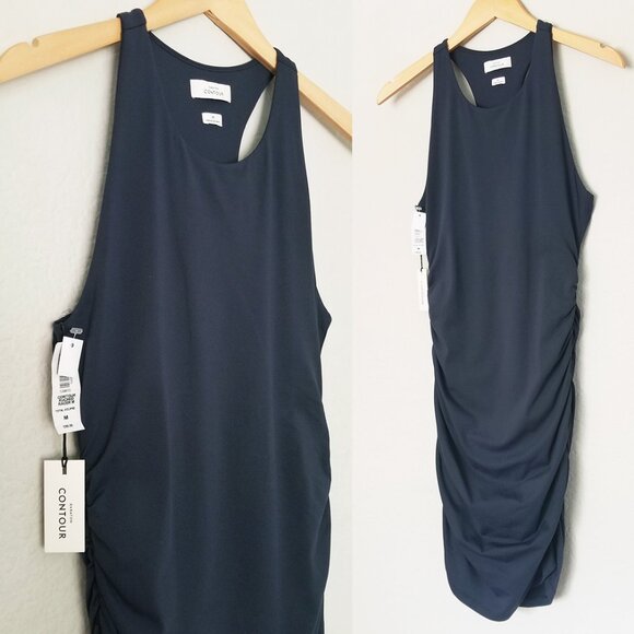 NEW Aritzia Babaton Contour Ruched Racer Sleeveless Mini Dress M Navy Blue $88 - Picture 9 of 14